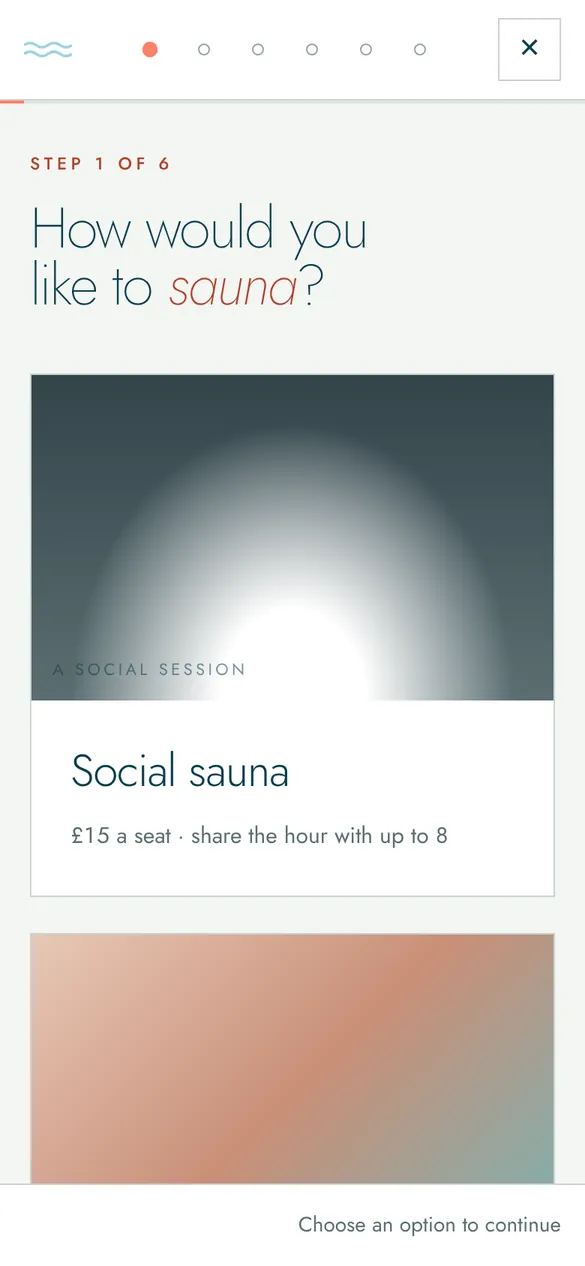 Step 1 of the booking flow: Session