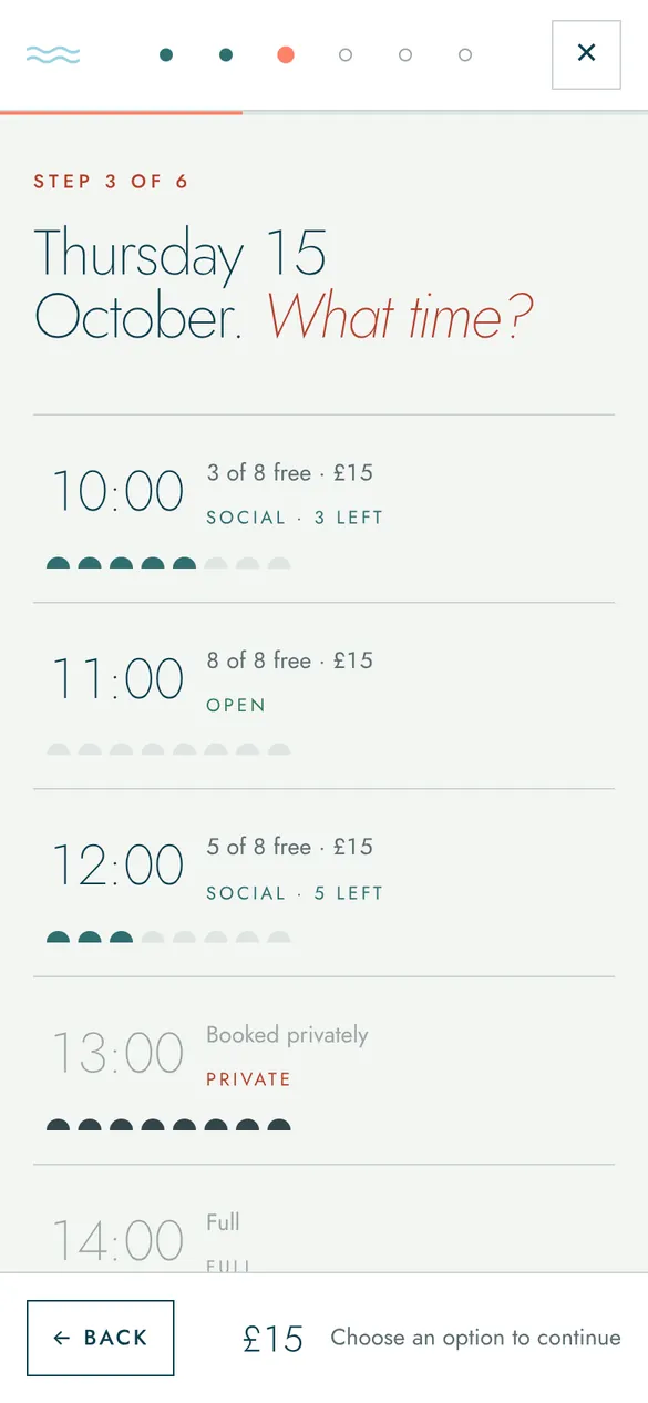 Step 3 of the booking flow: Time