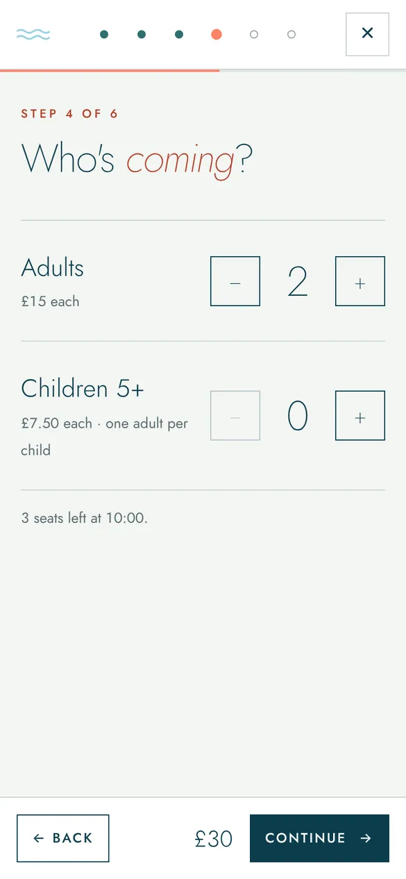 Step 4 of the booking flow: Guests